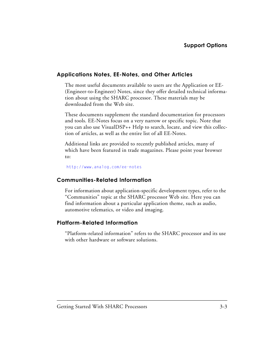 Applications notes, ee-notes, and other articles, Communities-related information, Platform-related information | Communities-related information -3, Platform-related information -3 | Analog Devices SHARC Processors 82-003536-01 User Manual | Page 95 / 114