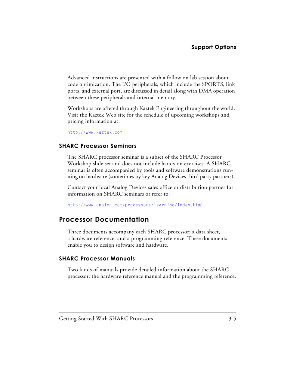 Sharc processor seminars, Processor documentation, Sharc processor manuals | Sharc processor seminars -5, Processor documentation -5, Sharc processor manuals -5 | Analog Devices SHARC Processors 82-003536-01 User Manual | Page 97 / 114