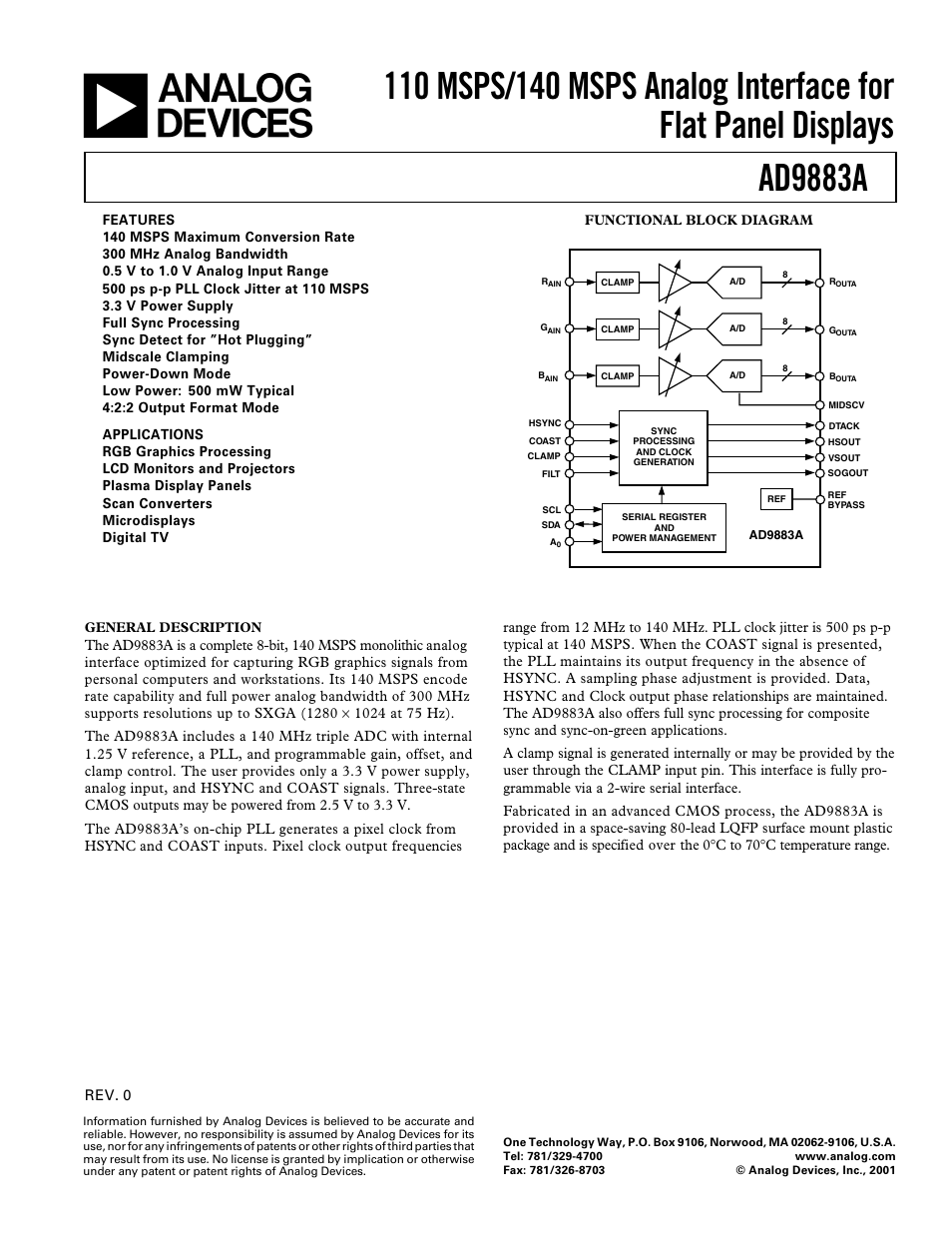 Analog Devices AD9883A User Manual | 24 pages