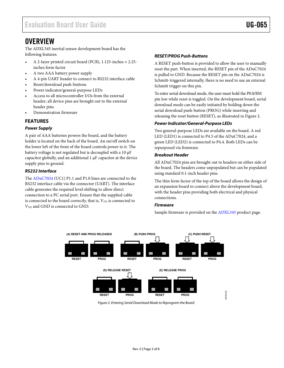 Evaluation board user guide ug-065, Overview, Features | Analog Devices UG-065 User Manual | Page 3 / 8