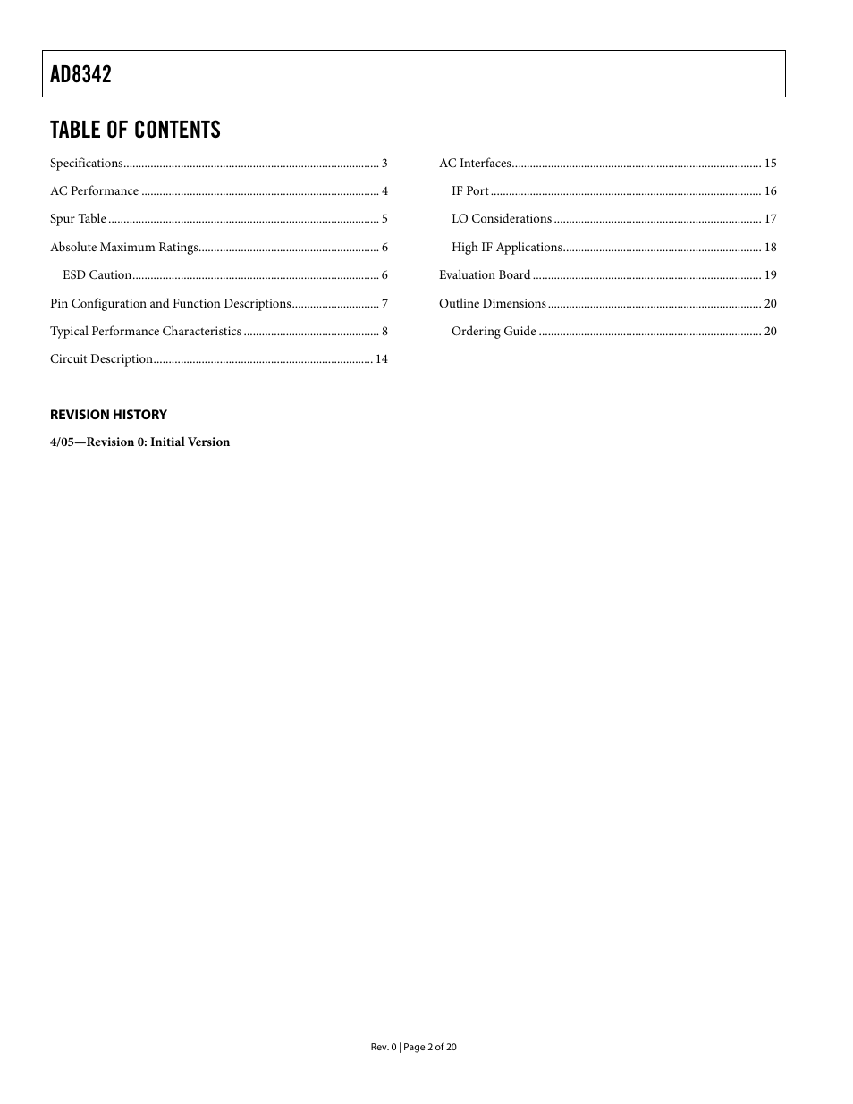 Analog Devices AD8342 User Manual | Page 2 / 20