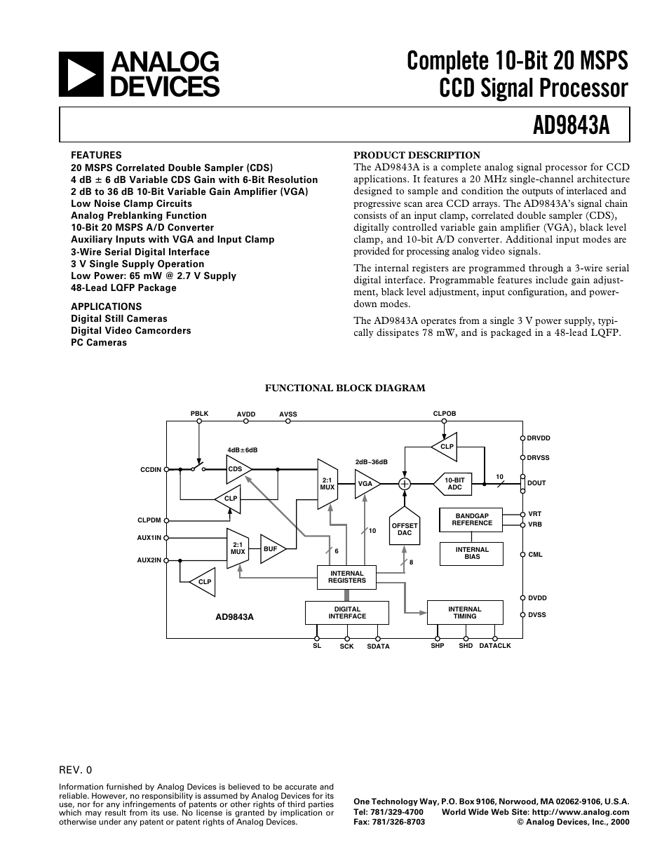 Analog Devices AD9843A User Manual | 16 pages