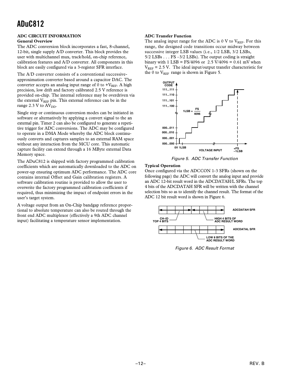 Adc circuit information, General overview, Adc transfer function | Typical operation, Aduc812 | Analog Devices ADuC812 User Manual | Page 12 / 56