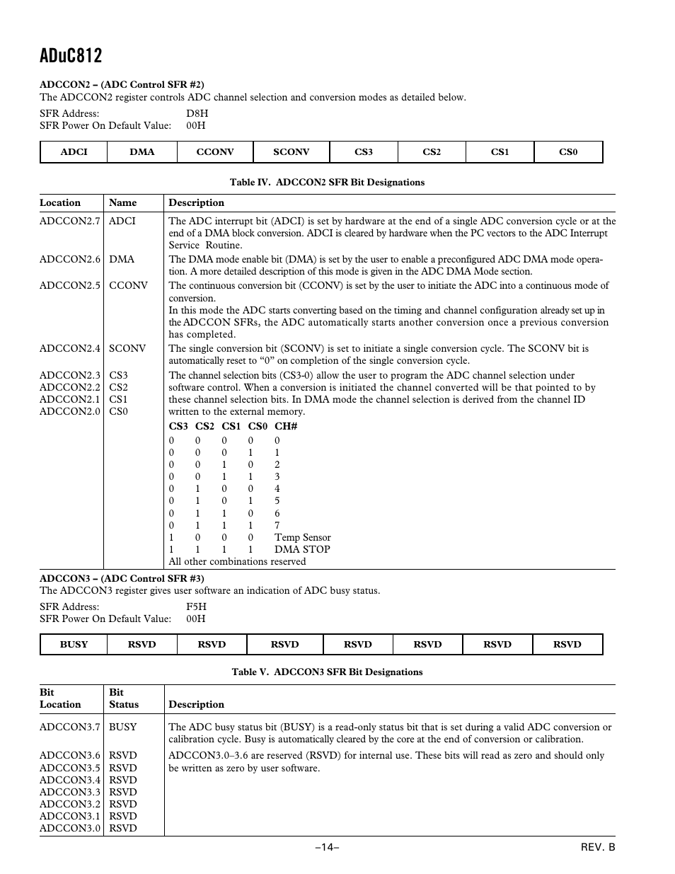 Adccon2 — (adc control sfr #2), Adccon3 — (adc control sfr #3), Aduc812 | Analog Devices ADuC812 User Manual | Page 14 / 56