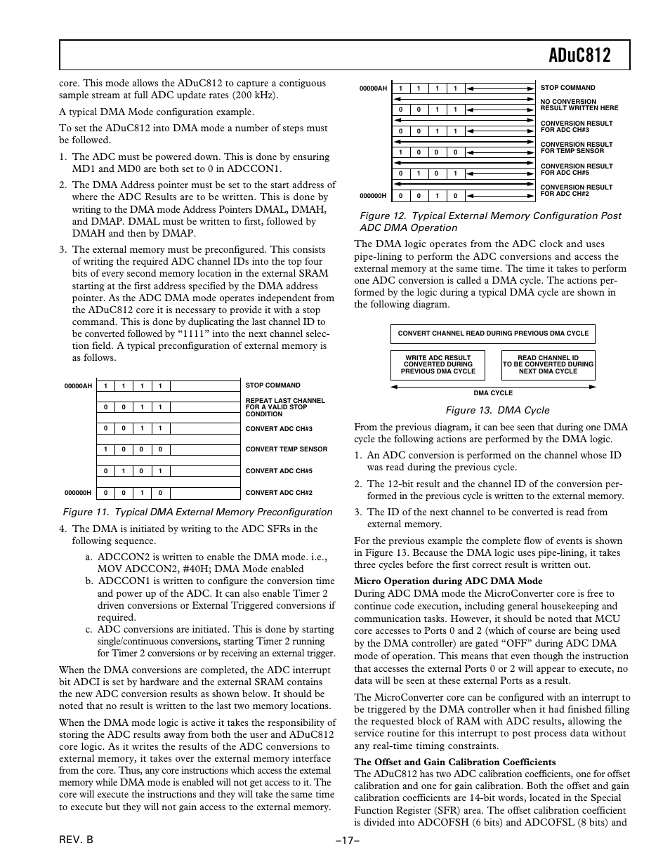 Micro operation during the adc dma mode, The offset and gain calibration coefficients, Aduc812 | Analog Devices ADuC812 User Manual | Page 17 / 56