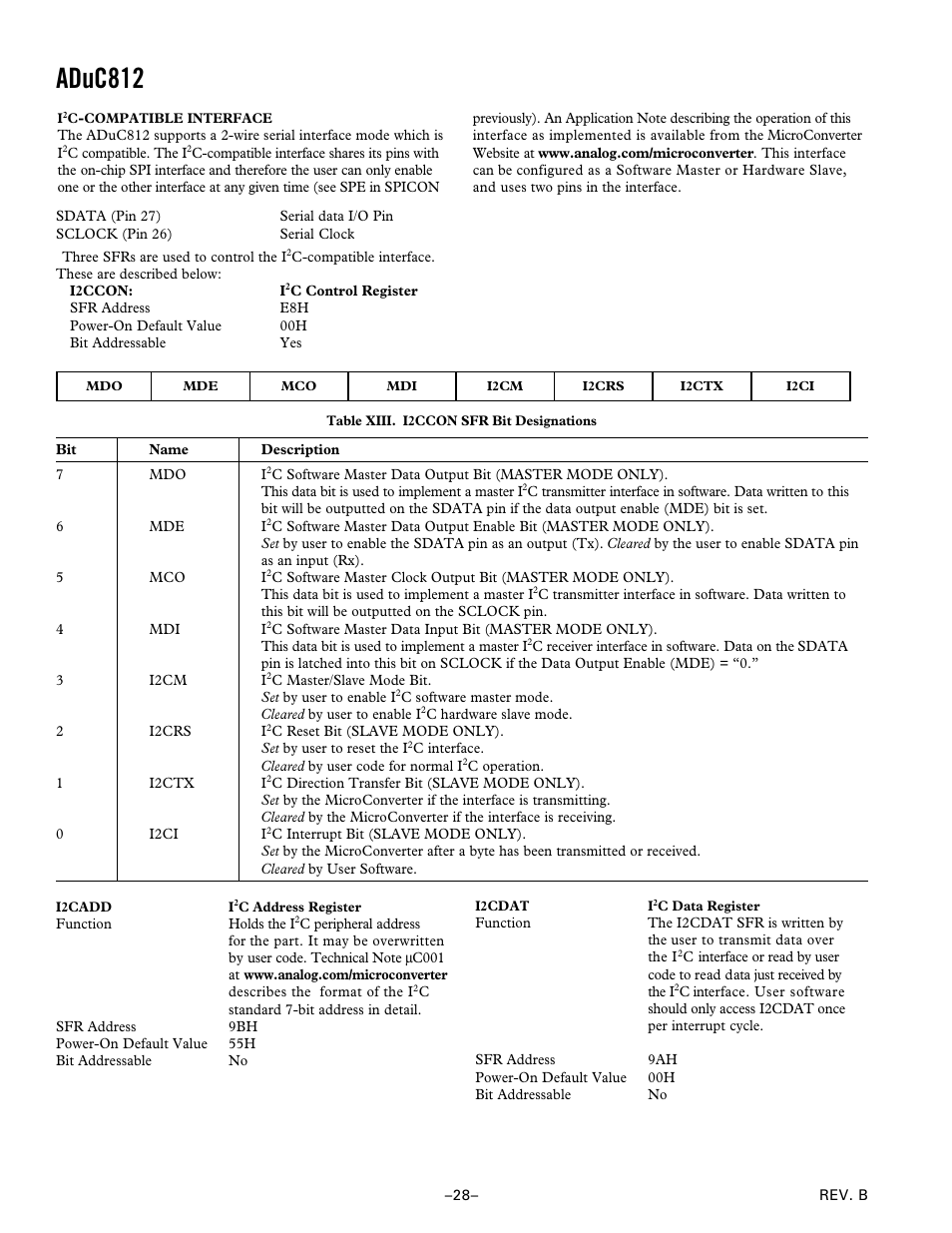 I2c compatible interface, Aduc812 | Analog Devices ADuC812 User Manual | Page 28 / 56