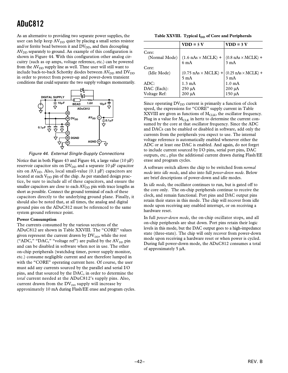 Power consumption, Power-saving modes, Aduc812 | Analog Devices ADuC812 User Manual | Page 42 / 56