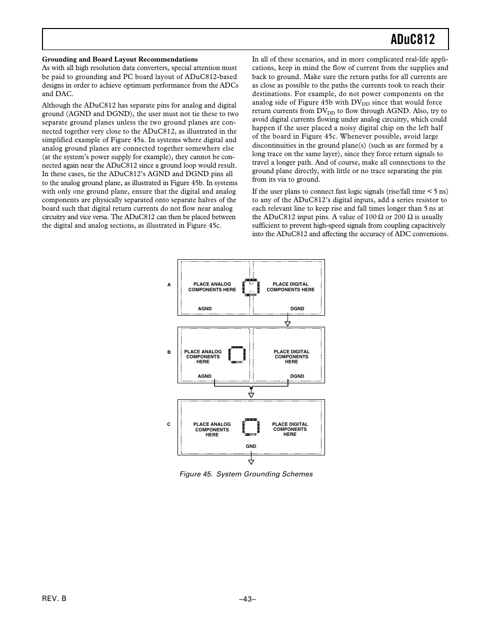 Grounding and board layout recommendations, Aduc812 | Analog Devices ADuC812 User Manual | Page 43 / 56