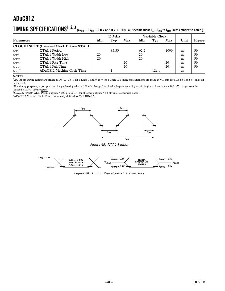 Timing specifications, Aduc812 | Analog Devices ADuC812 User Manual | Page 46 / 56