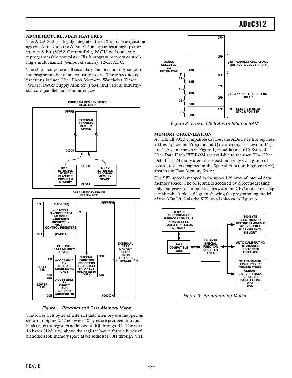 Architecture, main features, Memory organization, Aduc812 | Rev. b, Figure 3. programming model | Analog Devices ADuC812 User Manual | Page 9 / 56