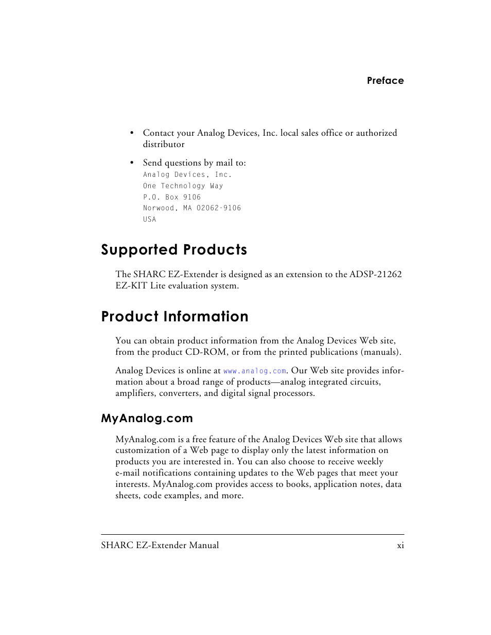 Supported products, Product information, Myanalog.com | Analog Devices SHARC 82-000805-01 User Manual | Page 11 / 35