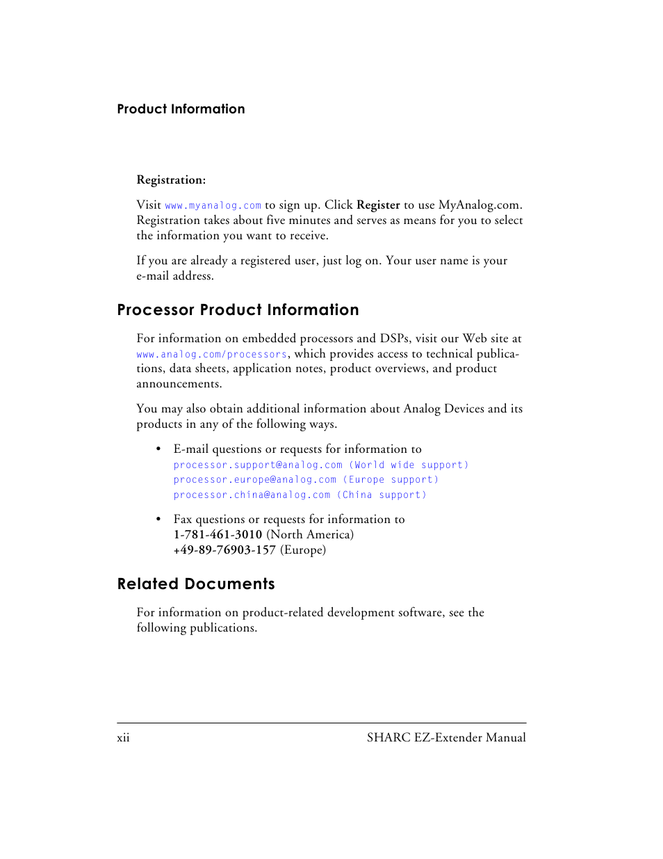 Processor product information, Related documents, Related | Documents | Analog Devices SHARC 82-000805-01 User Manual | Page 12 / 35