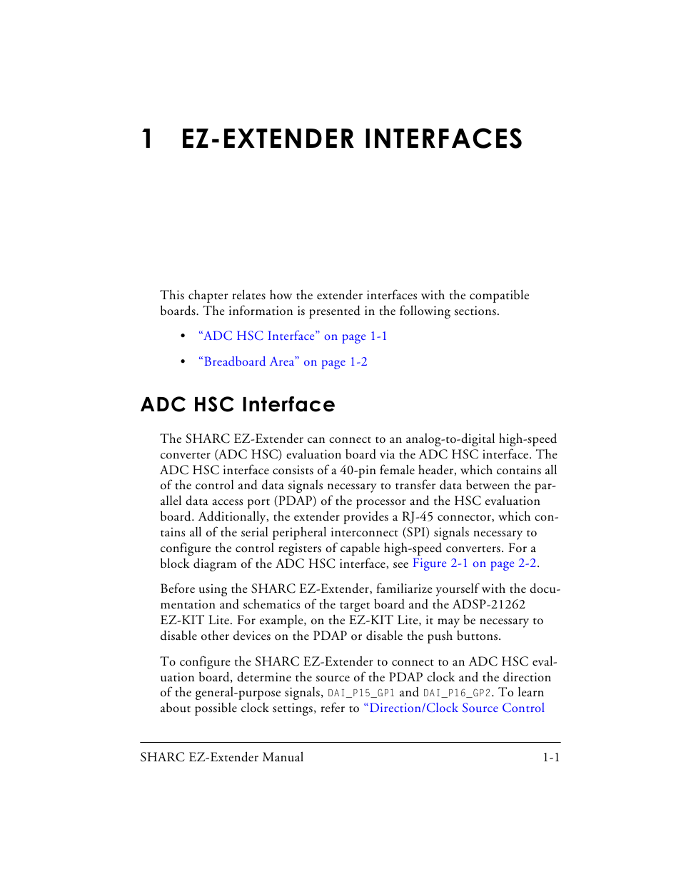 1 ez-extender interfaces, Adc hsc interface, Ez-extender interfaces | Adc hsc interface -1 | Analog Devices SHARC 82-000805-01 User Manual | Page 17 / 35