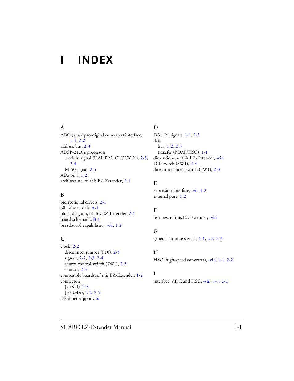 I index, Index, Iindex | Analog Devices SHARC 82-000805-01 User Manual | Page 34 / 35