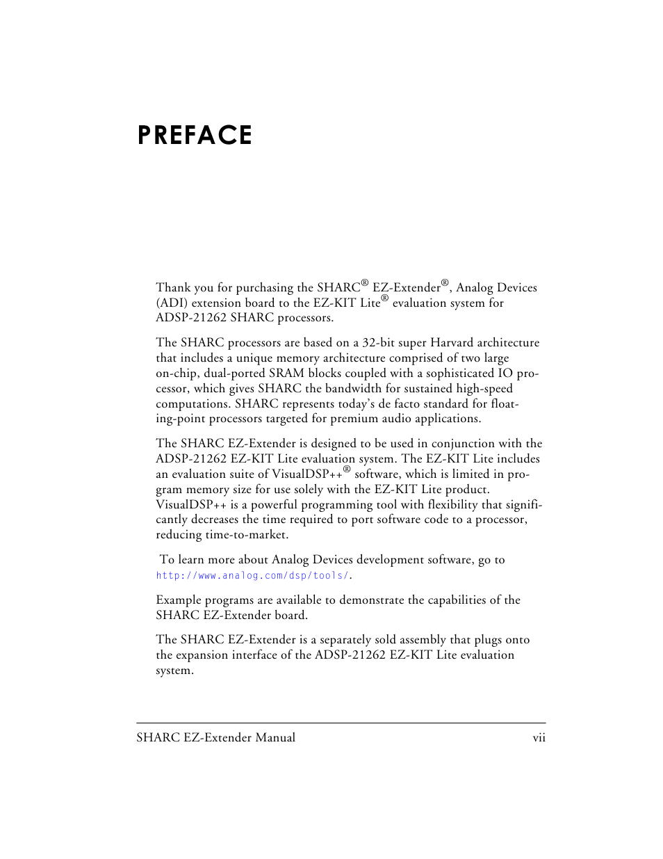 Preface | Analog Devices SHARC 82-000805-01 User Manual | Page 7 / 35