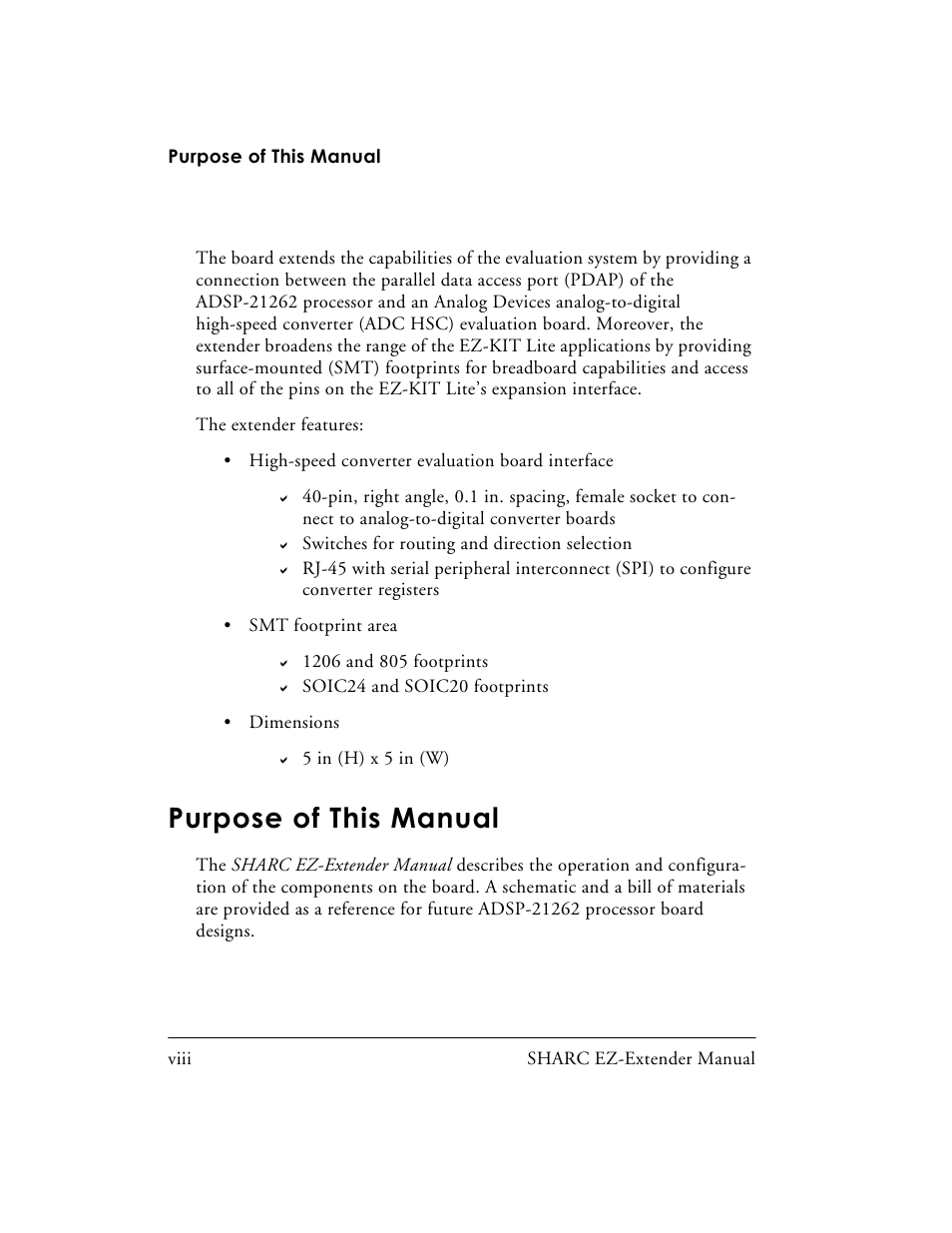Purpose of this manual | Analog Devices SHARC 82-000805-01 User Manual | Page 8 / 35