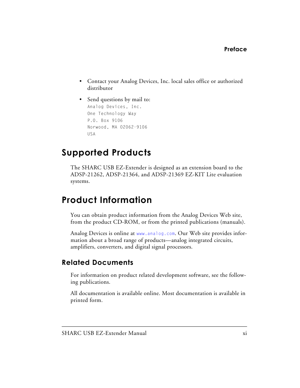Supported products, Product information, Related documents | Analog Devices SHARC 82-000197-01 User Manual | Page 11 / 32