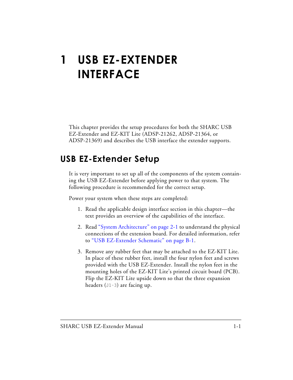 1 usb ez-extender interface, Usb ez-extender setup, Usb ez-extender interface | Usb ez-extender setup -1 | Analog Devices SHARC 82-000197-01 User Manual | Page 15 / 32