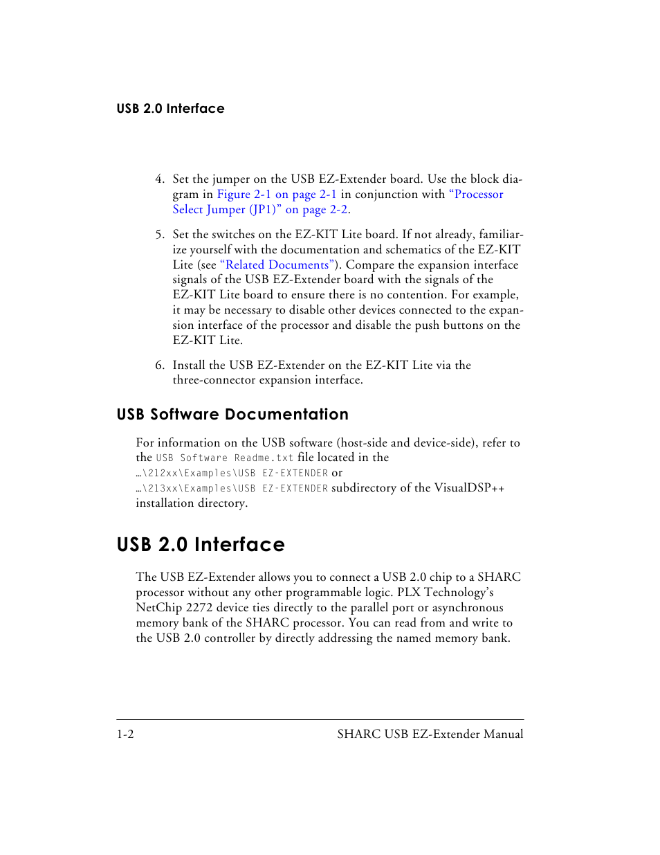 Usb software documentation, Usb 2.0 interface, Usb software documentation -2 | Usb 2.0 interface -2 | Analog Devices SHARC 82-000197-01 User Manual | Page 16 / 32