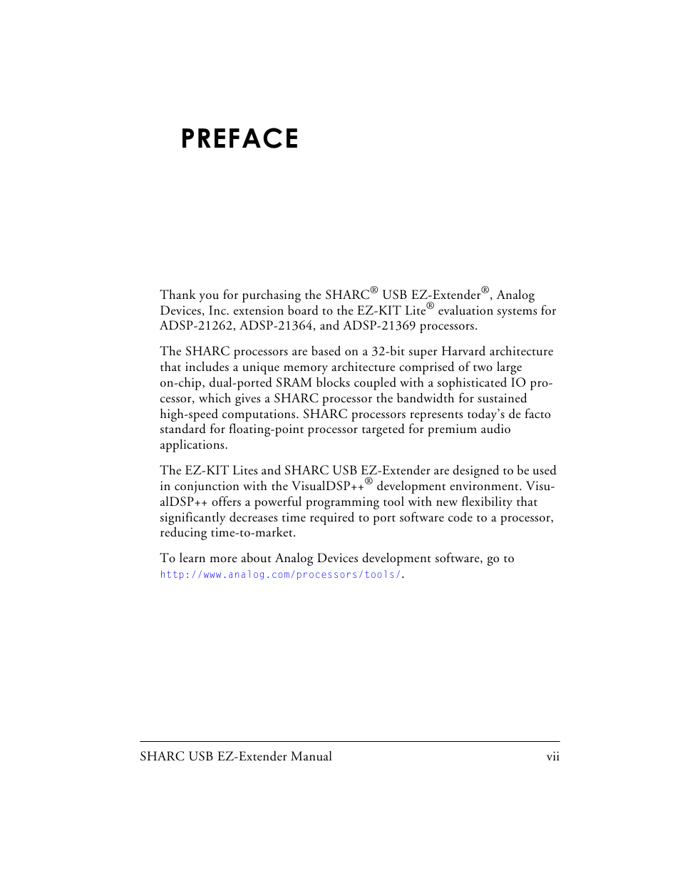 Preface | Analog Devices SHARC 82-000197-01 User Manual | Page 7 / 32