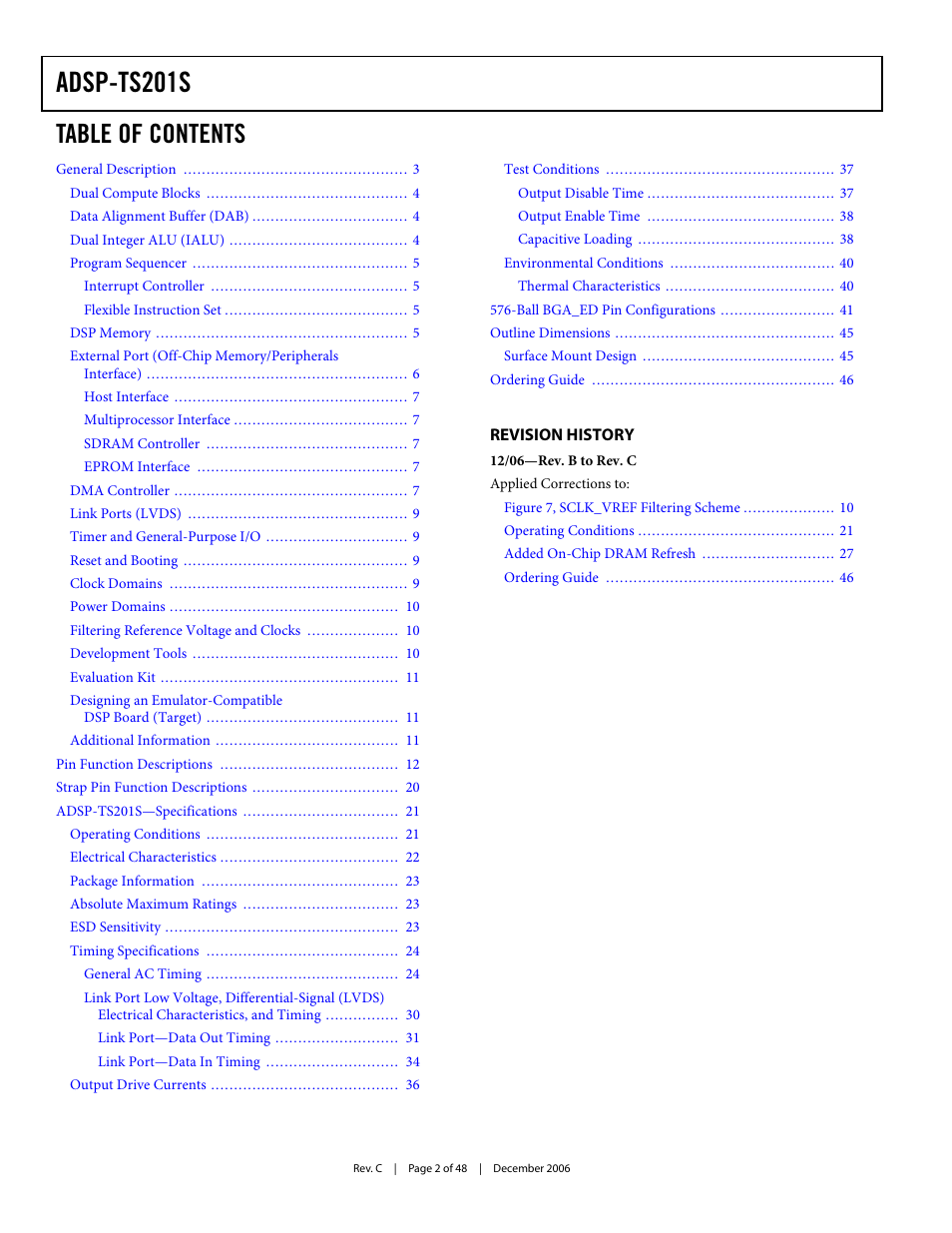 Analog Devices TigerSHARC ADSP-TS201S User Manual | Page 2 / 48