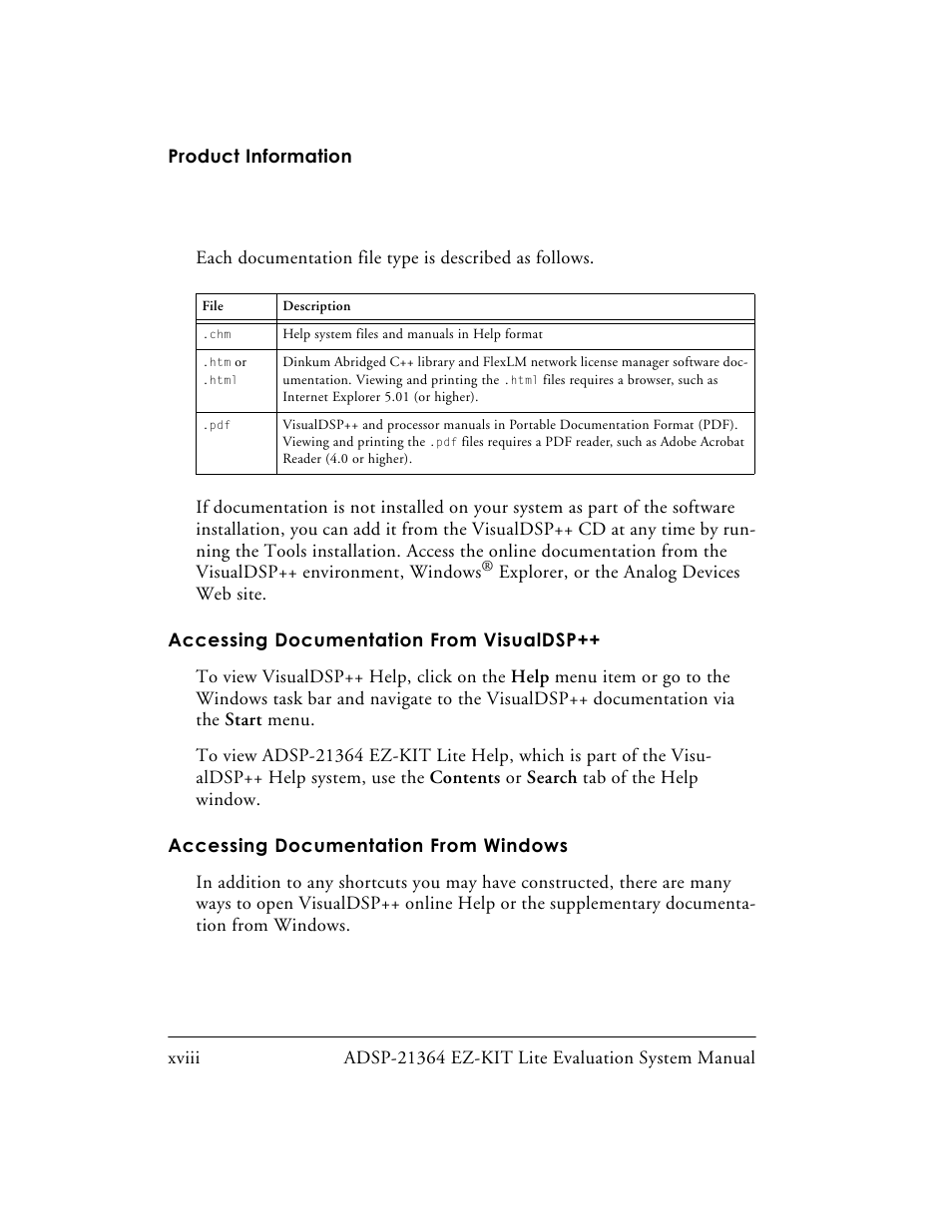 Accessing documentation from visualdsp, Accessing documentation from windows | Analog Devices EZ-KIT Lite ADSP-21364 User Manual | Page 18 / 77