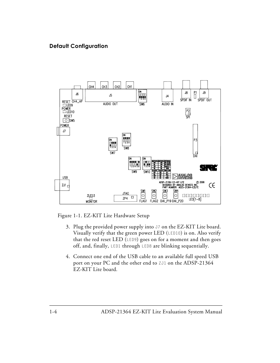 Figure 1-1. ez-kit lite hardware setup | Analog Devices EZ-KIT Lite ADSP-21364 User Manual | Page 26 / 77