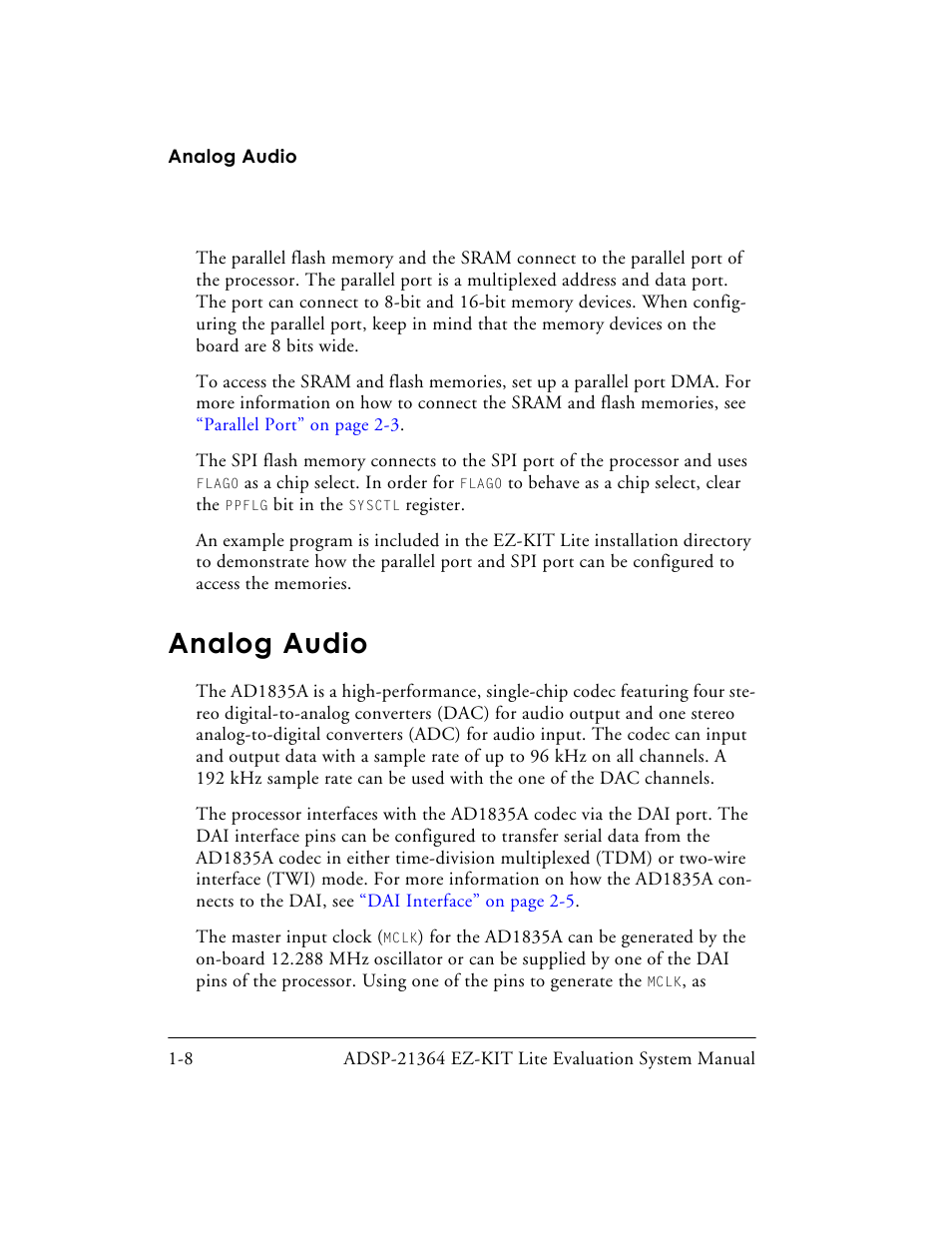 Analog audio, Analog audio -8 | Analog Devices EZ-KIT Lite ADSP-21364 User Manual | Page 30 / 77
