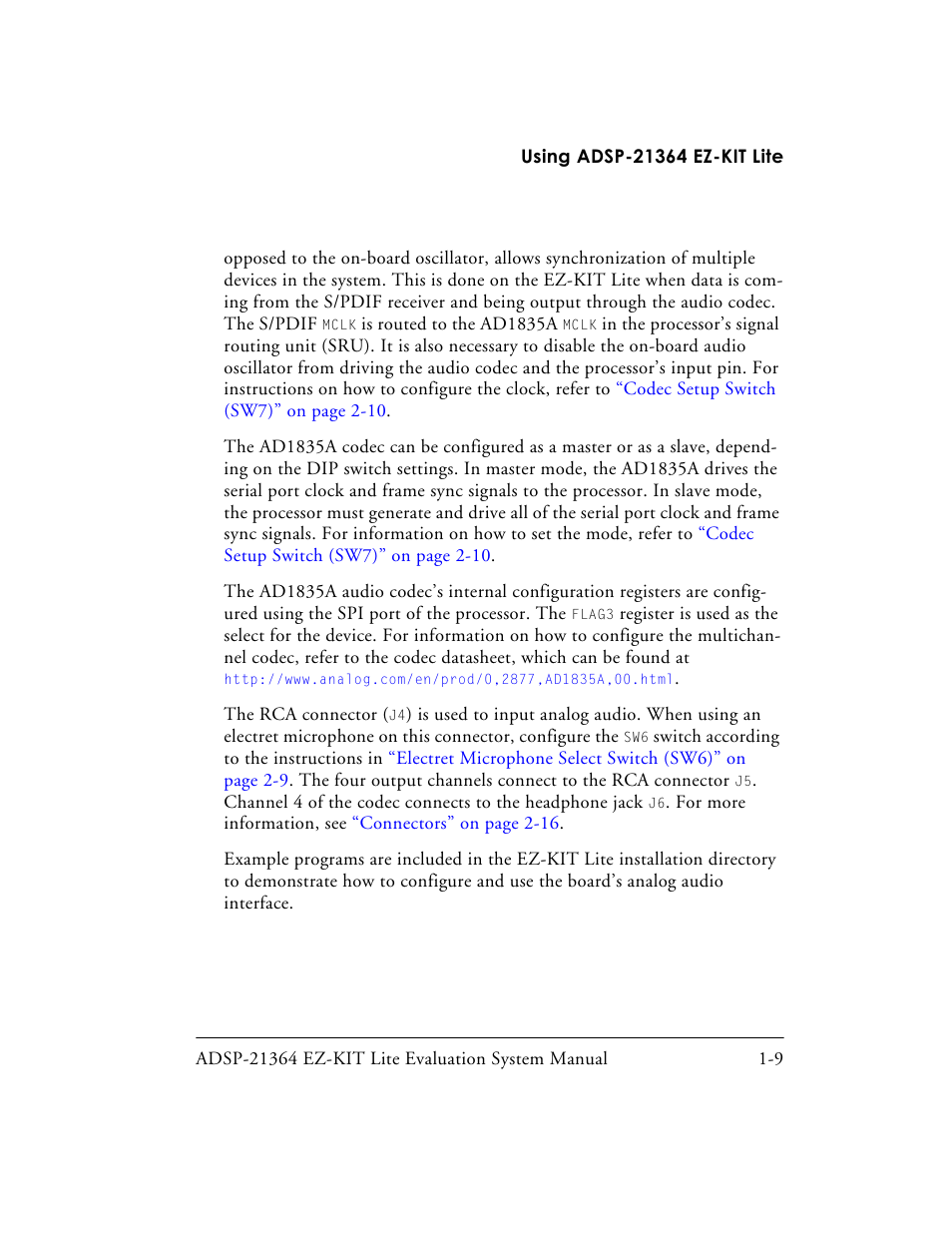 Analog Devices EZ-KIT Lite ADSP-21364 User Manual | Page 31 / 77