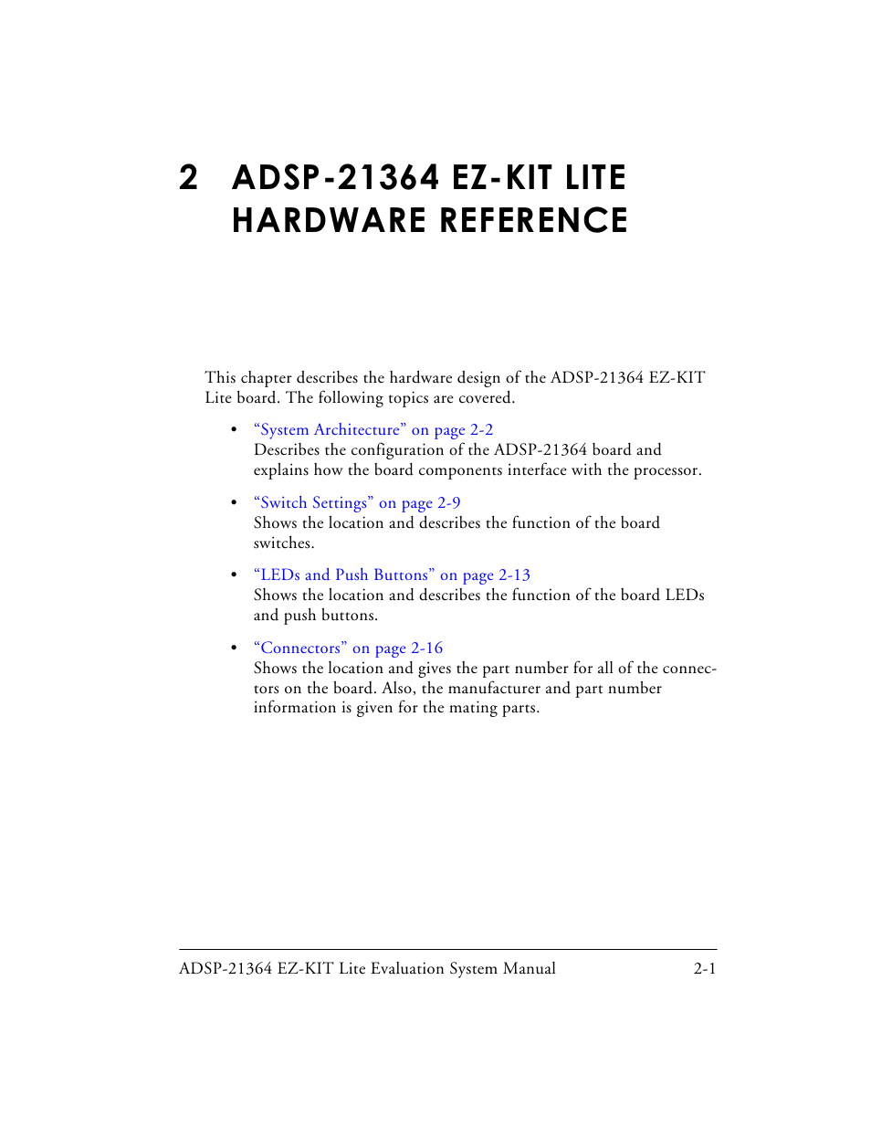 2 adsp-21364 ez-kit lite hardware reference, Adsp-21364 ez-kit lite hardware reference, Adsp-21364 ez-kit lite hardware reference” on | Analog Devices EZ-KIT Lite ADSP-21364 User Manual | Page 35 / 77