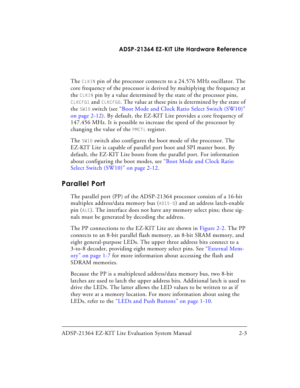 Parallel port, Parallel port -3 | Analog Devices EZ-KIT Lite ADSP-21364 User Manual | Page 37 / 77