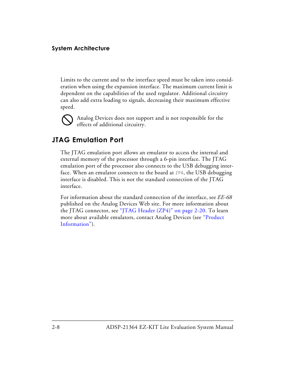 Jtag emulation port, Jtag emulation port -8 | Analog Devices EZ-KIT Lite ADSP-21364 User Manual | Page 42 / 77