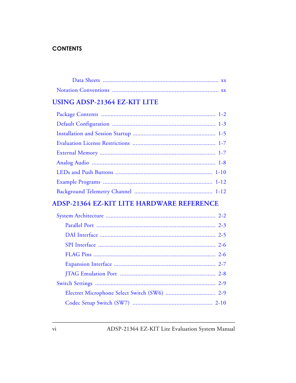Analog Devices EZ-KIT Lite ADSP-21364 User Manual | Page 6 / 77