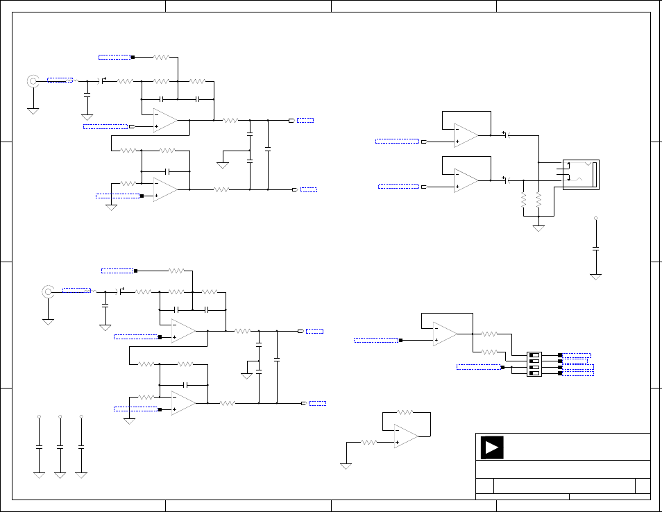 Audio out 3, Aout4_right_hp, Aout4_left_hp | Devices analog, Headphone out dac4, Adc right adc left, Title size board no. date sheet of | Analog Devices EZ-KIT Lite ADSP-21364 User Manual | Page 69 / 77