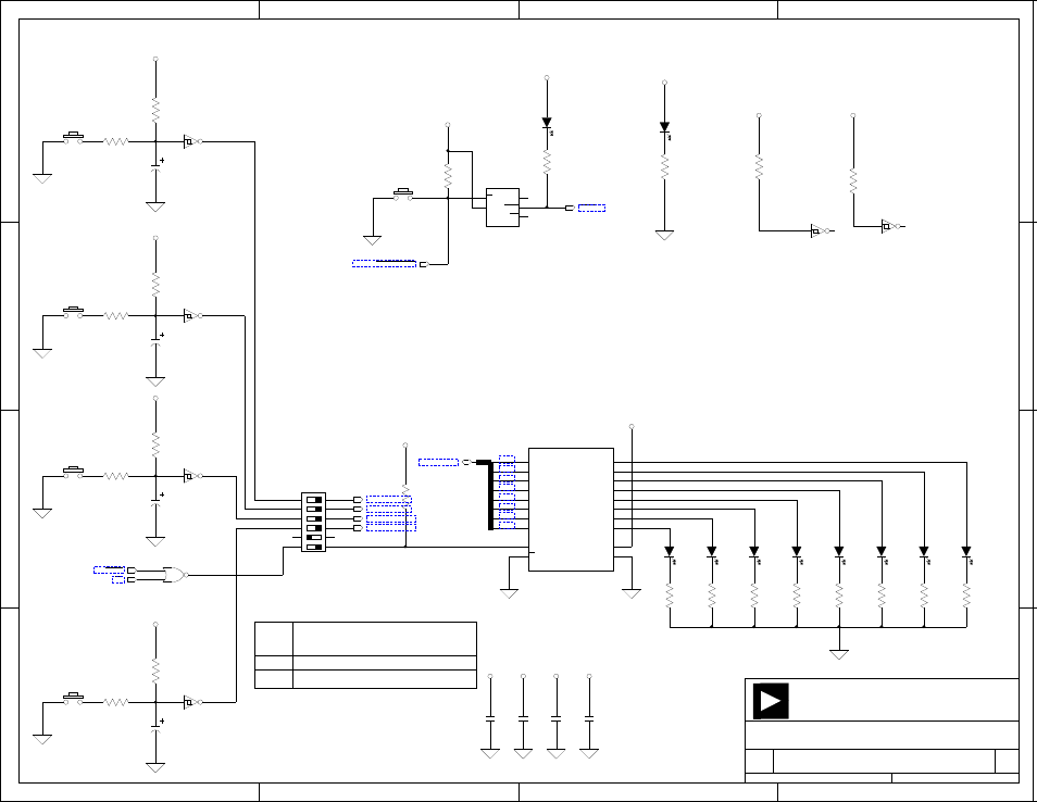 Reset/pb/led, Daip19_sw3, Daip20_sw4 | Flag1_sw1, Flag2_sw2, Devices analog, Title size board no. date sheet of | Analog Devices EZ-KIT Lite ADSP-21364 User Manual | Page 71 / 77