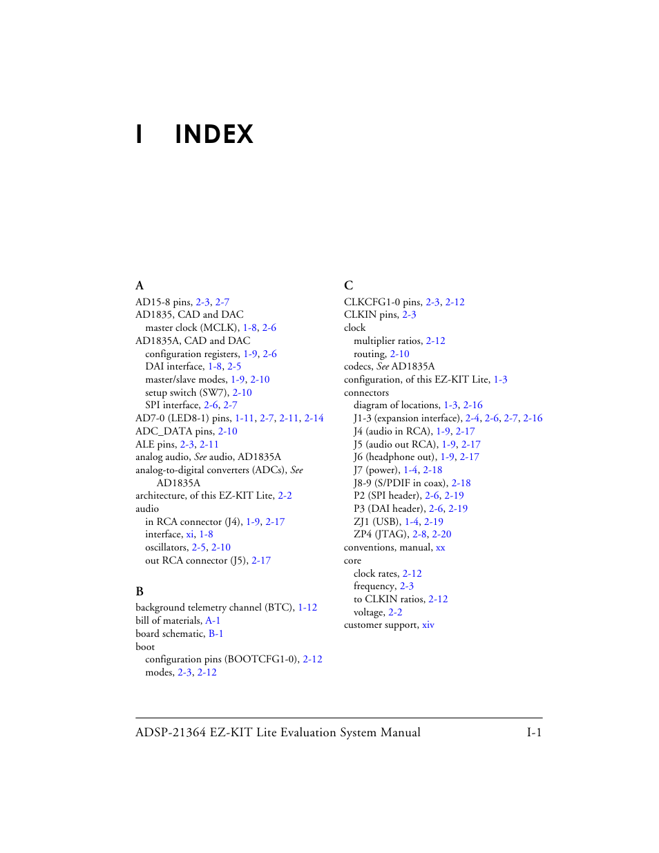 I index, Iindex | Analog Devices EZ-KIT Lite ADSP-21364 User Manual | Page 74 / 77