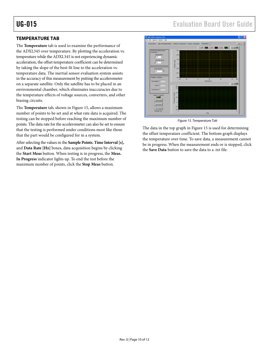 Temperature tab, Ug-015 evaluation board user guide | Analog Devices ADXL345 User Manual | Page 10 / 12