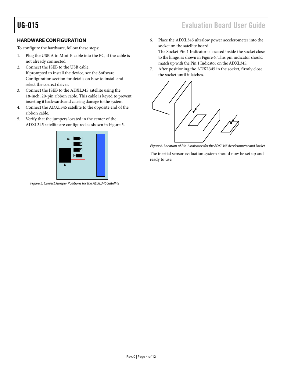 Hardware configuration, Ug-015 evaluation board user guide | Analog Devices ADXL345 User Manual | Page 4 / 12