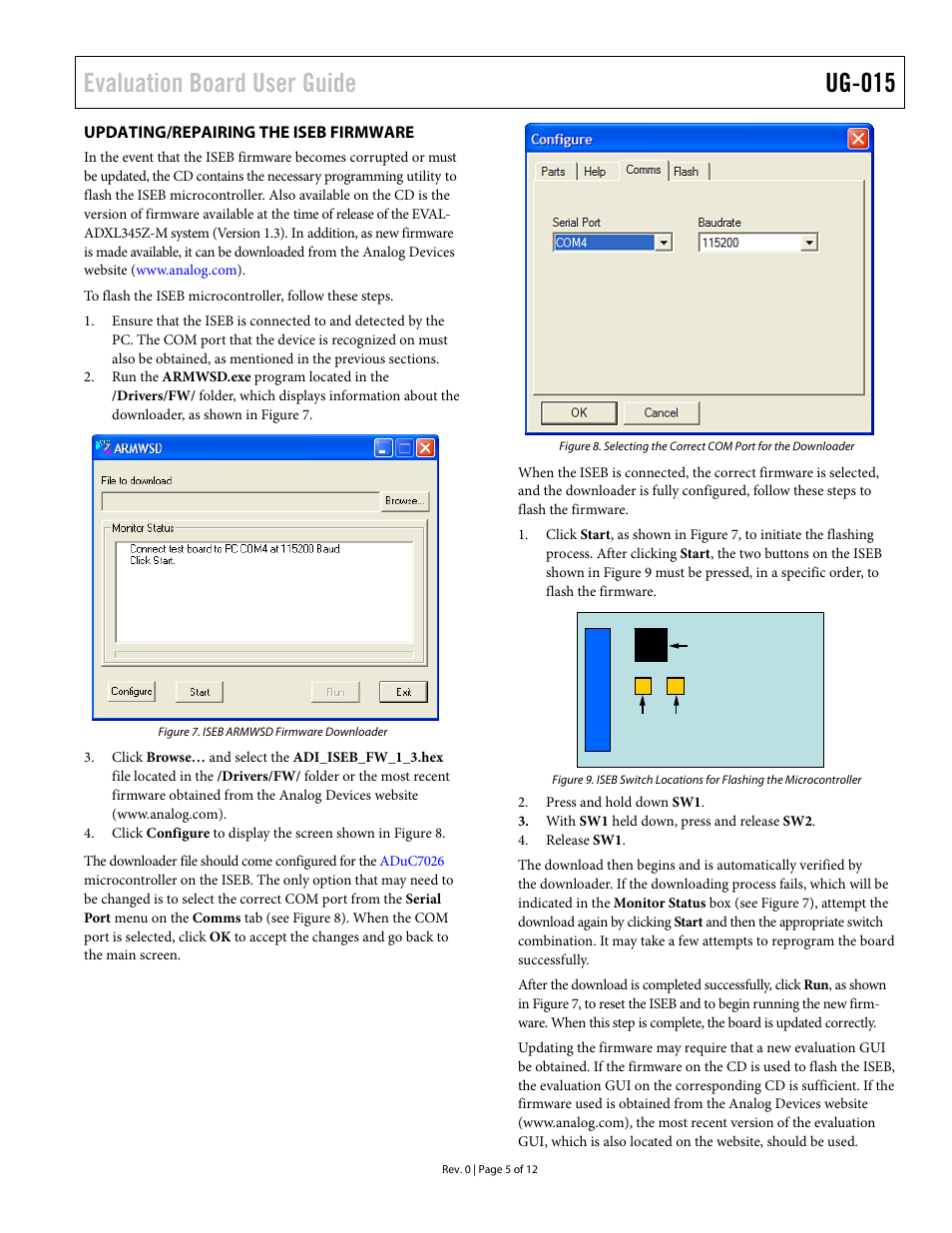 Updating/repairing the iseb firmware, Evaluation board user guide ug-015 | Analog Devices ADXL345 User Manual | Page 5 / 12