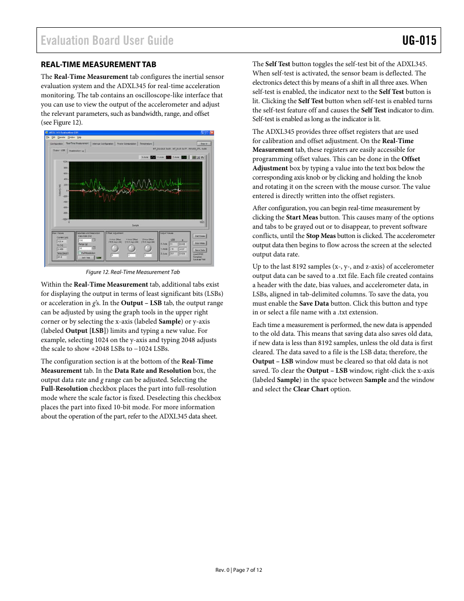 Real-time measurement tab, Evaluation board user guide ug-015 | Analog Devices ADXL345 User Manual | Page 7 / 12