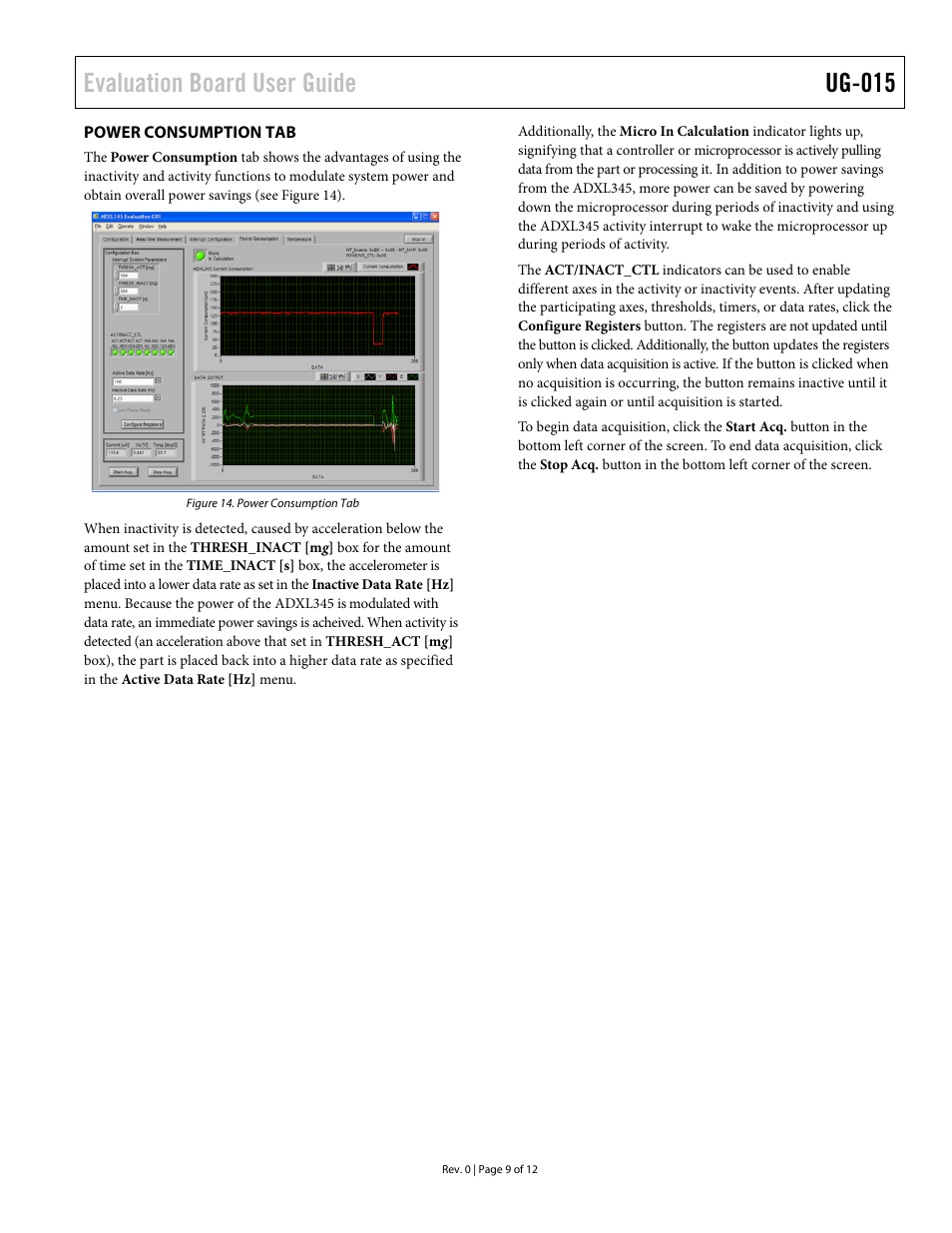 Power consumption tab, Evaluation board user guide ug-015 | Analog Devices ADXL345 User Manual | Page 9 / 12