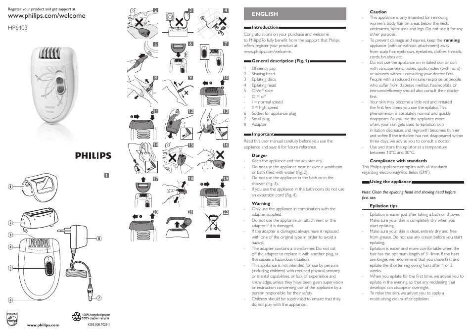 Philips Satinelle Epilierer User Manual | 10 pages