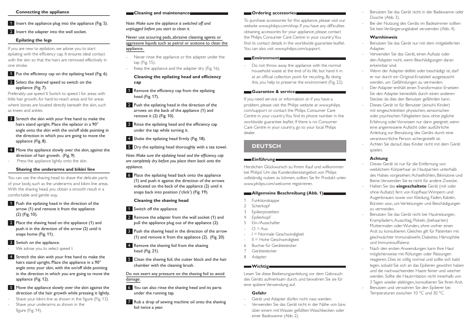 Philips Satinelle Epilierer User Manual | Page 2 / 10