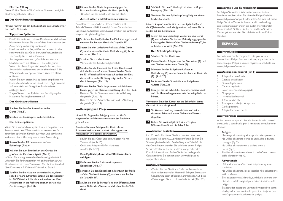 Philips Satinelle Epilierer User Manual | Page 3 / 10