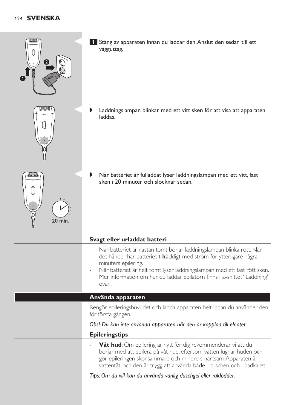 Philips SatinSoft Epilierer User Manual | Page 124 / 146