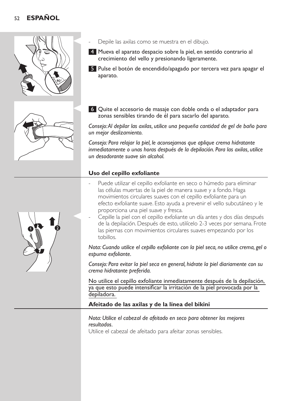 Philips SatinSoft Epilierer User Manual | Page 52 / 146