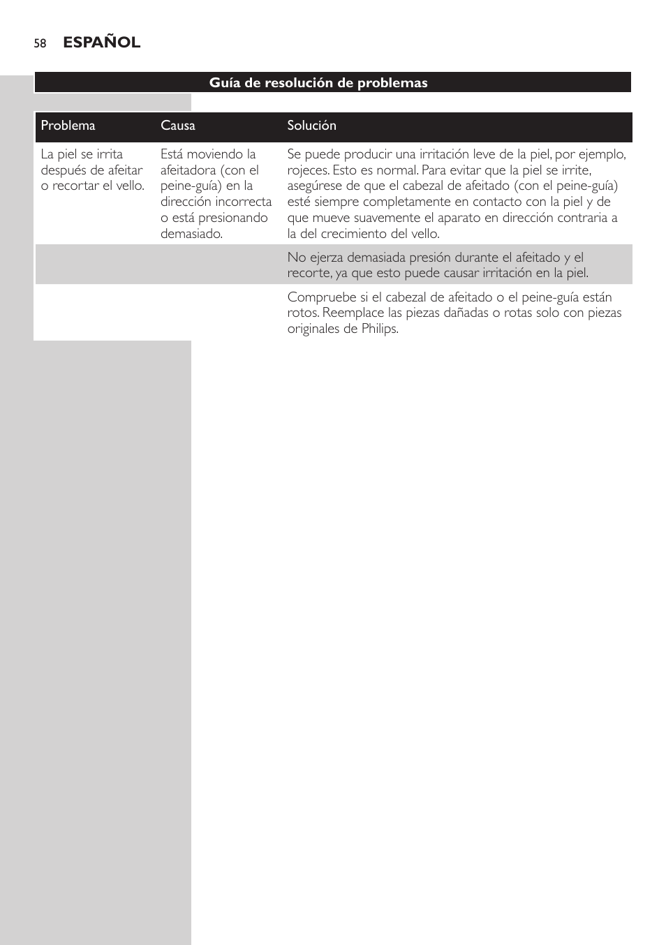 Philips SatinSoft Epilierer User Manual | Page 58 / 146