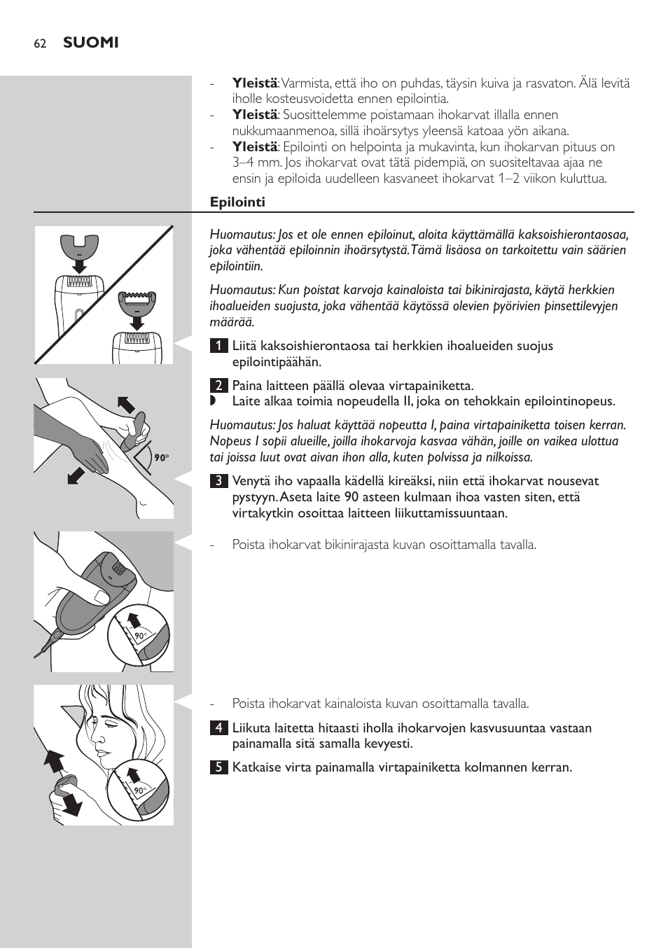 Philips SatinSoft Epilierer User Manual | Page 62 / 146