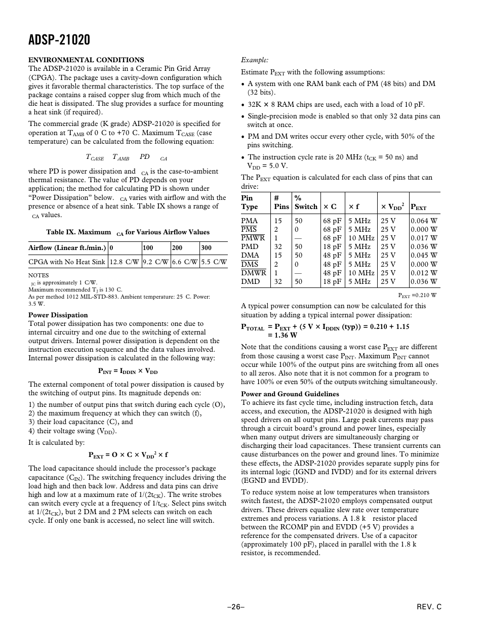 Environmental conditions | Analog Devices ADSP-21020 User Manual | Page 26 / 32