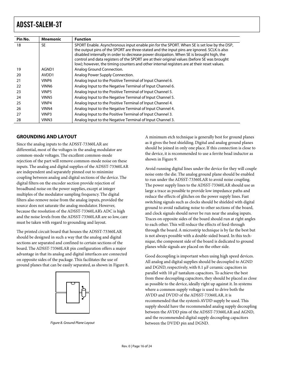 Grounding and layout, Adsst-salem-3t | Analog Devices ADSST-EM-3040 User Manual | Page 16 / 24